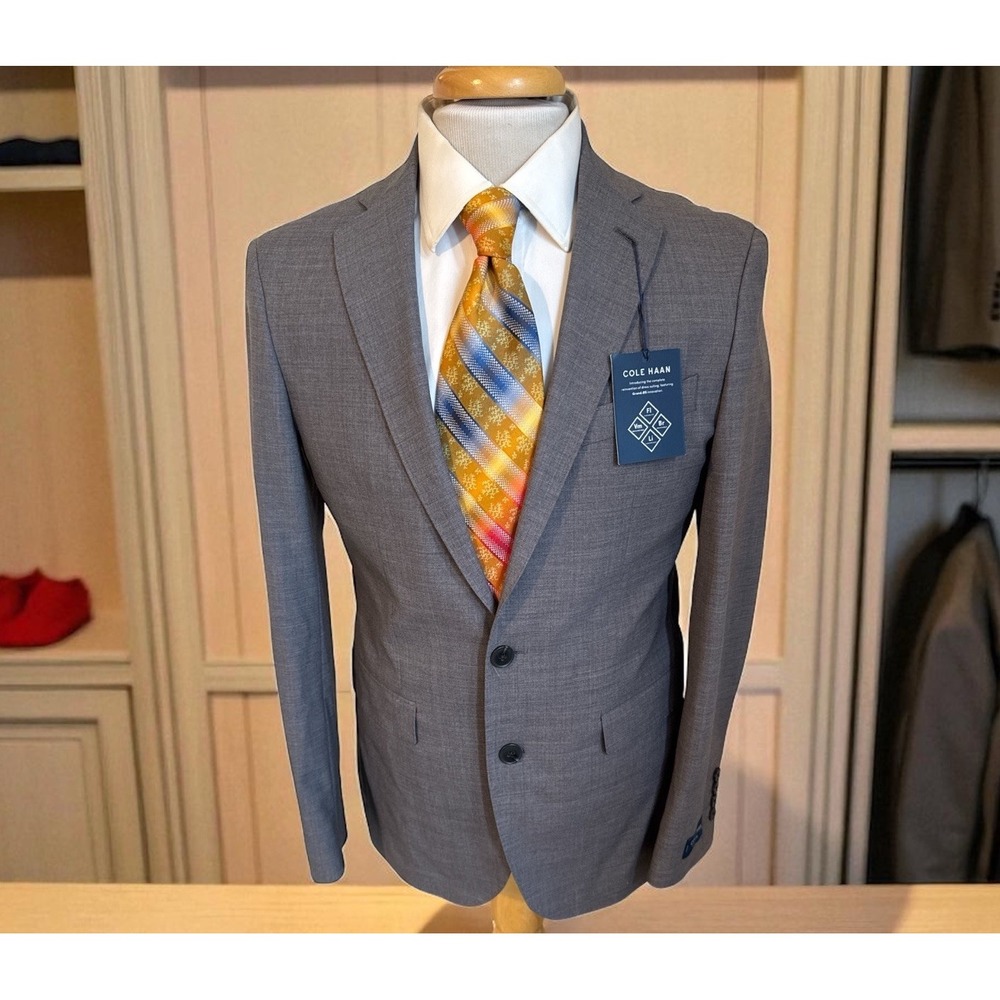 Cole Haan Grand OS Sz 38R‎ Suit Jacket Stretch Wool Gray Blazer Sport Coat NWT